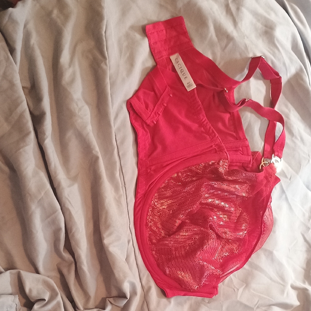 Cacique Red & Gold lace Cup Bra